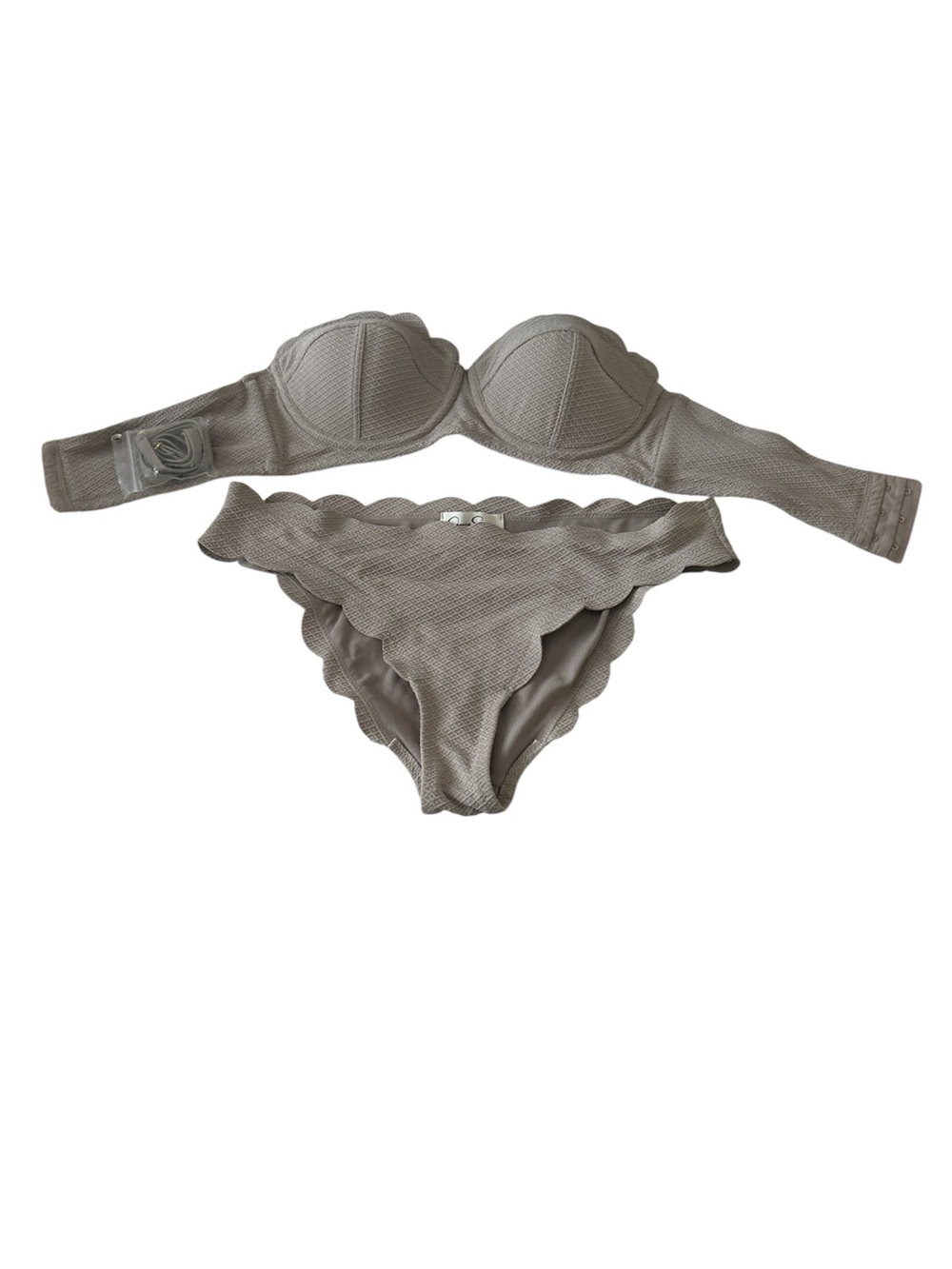 Jessica Simpson Grey Scalloped Bandeau Bikini Set